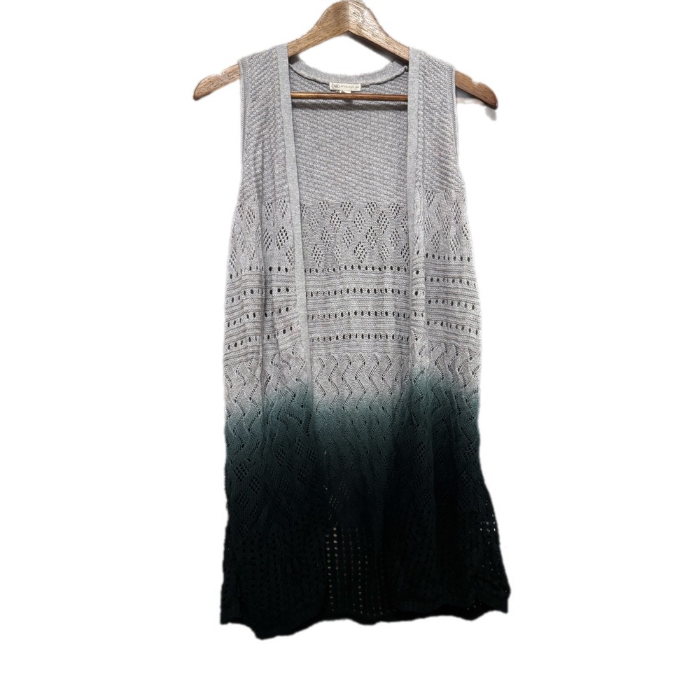 Cato Cardigan Vest Womens L Gray Green Excellent Ombre Pointelle Knit Open Front